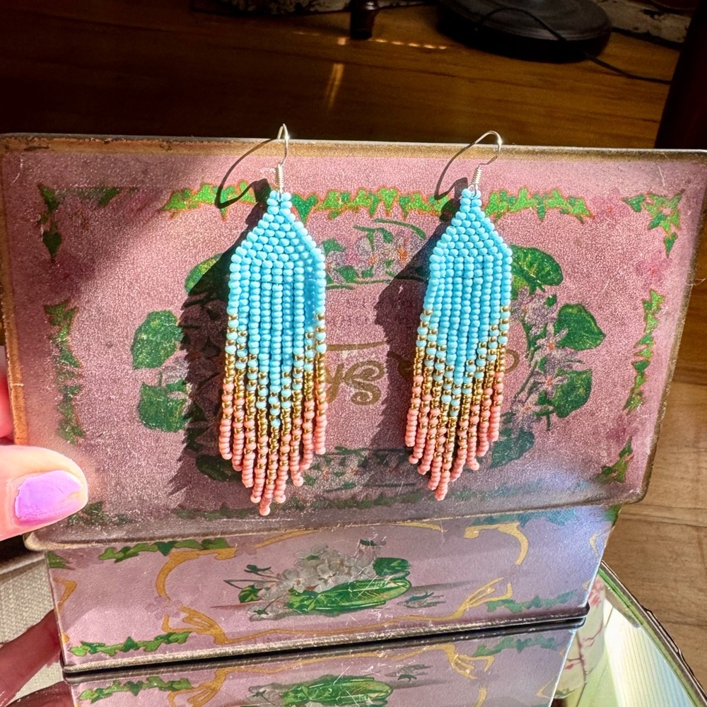 Handmade Bohemian Beaded Native Fringe Earrings